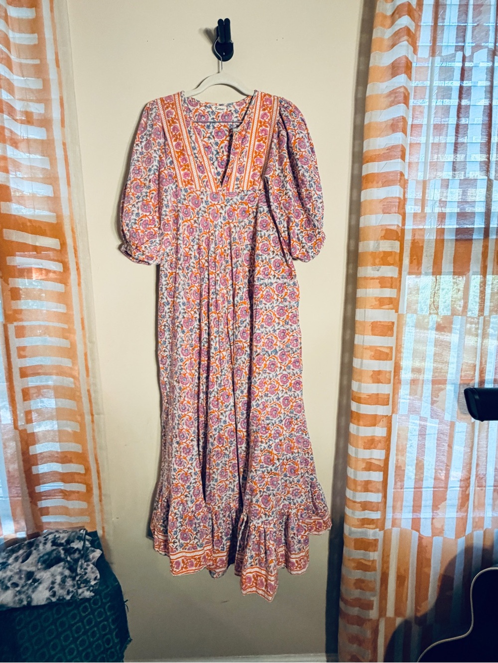 Karni floral block print puff sleeve dress
